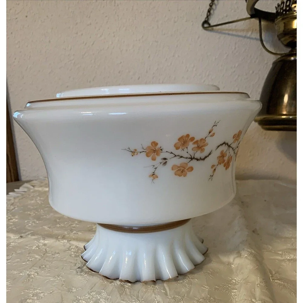 Vintage Hurricane Swag Lamp Floral Milk Glass Country Cottage Portable Hanging